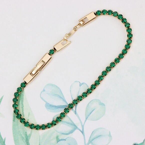 "Rose Gold Tennis Bracelet with Green Stones, XPBL0782 - Picture 1 of 12